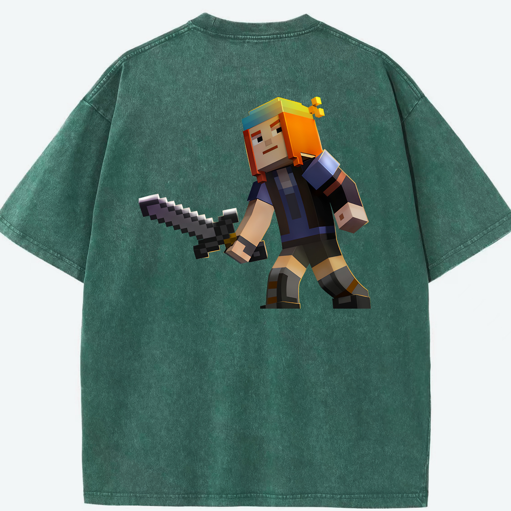 （画像用） マインクラフト ブロックの世界 Minecraft MC Block world 綿100% ヴィンテージ風 半袖Tシャツ（背面プリント）
